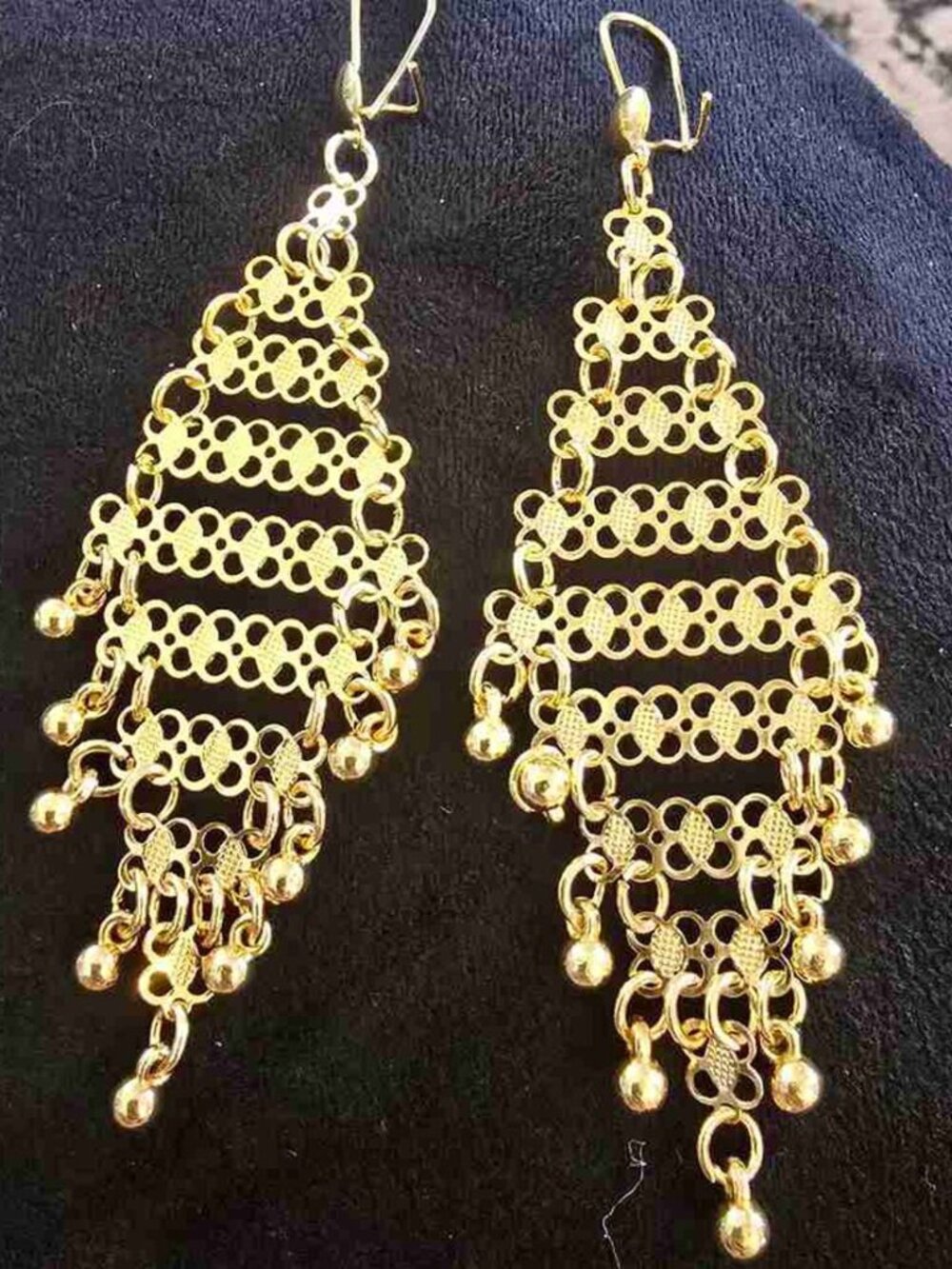 New Ethnic Gold Open‑Work Chain Tassel Drop Earrings Boho Festival Jewelry